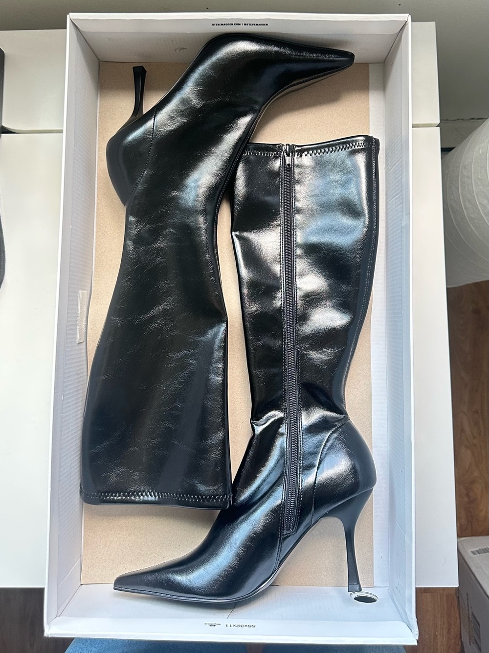 Steve Madden Black Pointed-Toe Knee High Stiletto Boot